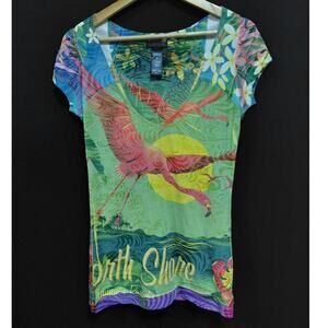 CUSTO BARCELONA Graphic Print T-Shirt Multicolor Knit Short Sleeve Women Size 2